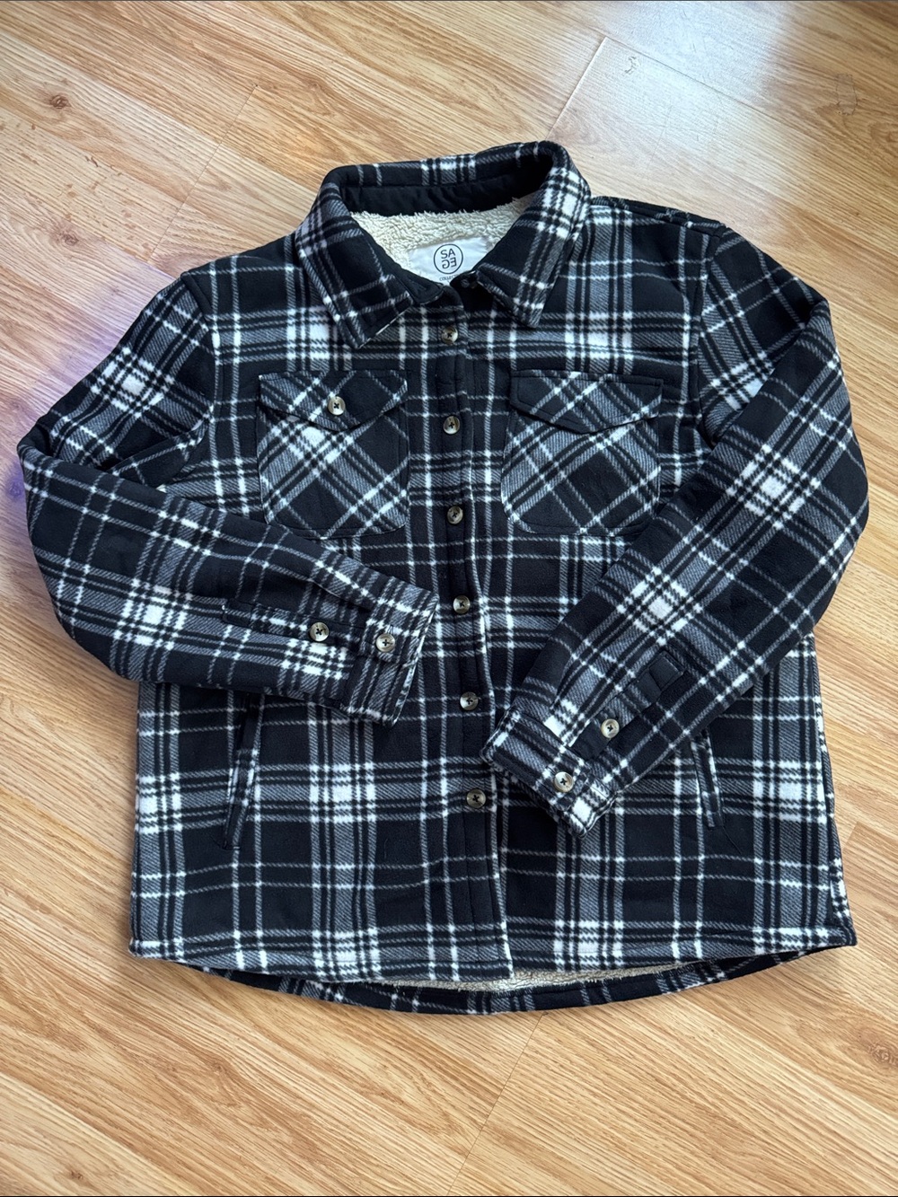 SAGE Black & White Plaid Sherpa-Lined Shirt Jacket 🔅 size L